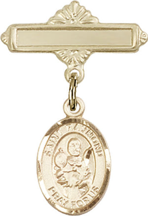 St. Raymond Nonnatus Charm and Polished Engravable Badge Pin