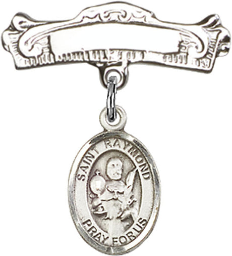 St. Raymond Nonnatus Charm and Arched Polished Engravable Badge Pin