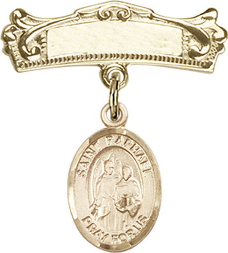 St. Raphael the Archangel Charm and Arched Polished Engravable Badge Pin