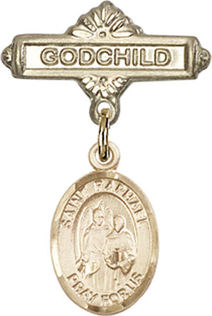 St. Raphael the Archangel Charm and Godchild Badge Pin