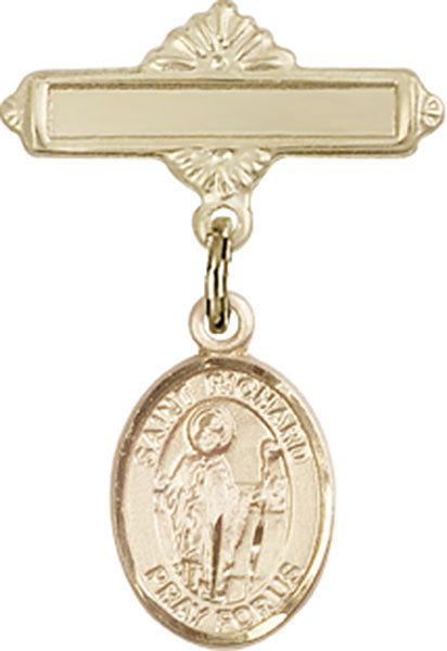 St. Richard Charm and Polished Engravable Badge Pin