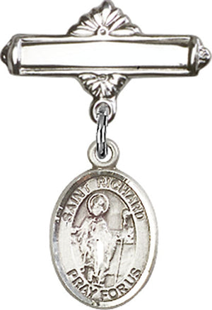 St. Richard Charm and Polished Engravable Badge Pin