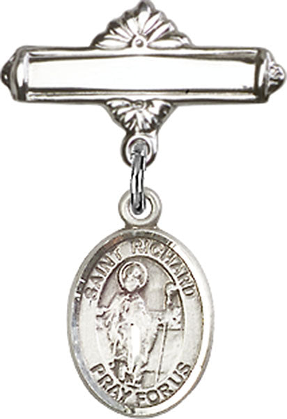 St. Richard Charm and Polished Engravable Badge Pin