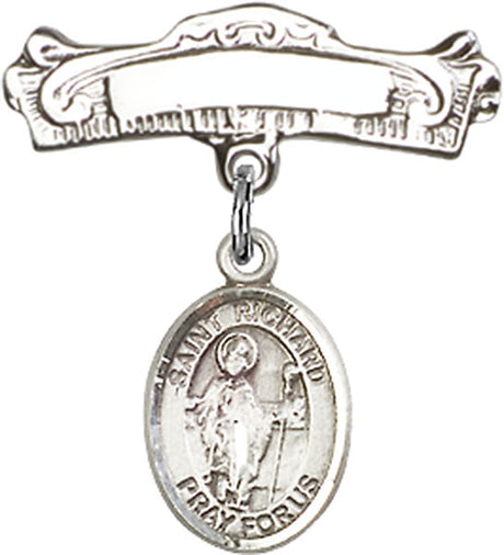 St. Richard Charm and Arched Polished Engravable Badge Pin