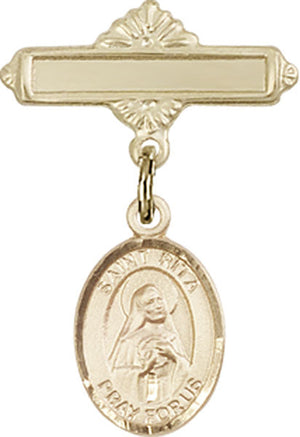 St. Rita of Cascia Charm and Polished Engravable Badge Pin
