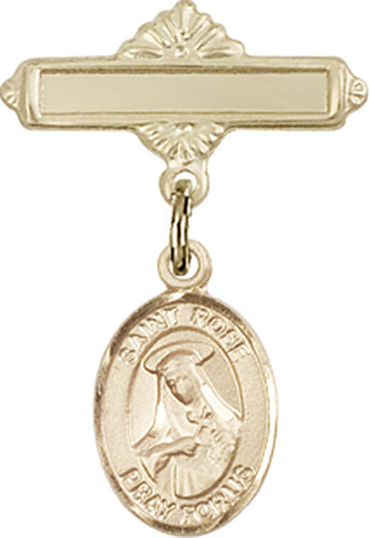 St. Rose of Lima Charm and Polished Engravable Badge Pin