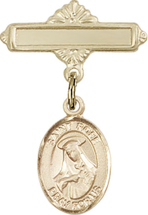 St. Rose of Lima Charm and Polished Engravable Badge Pin