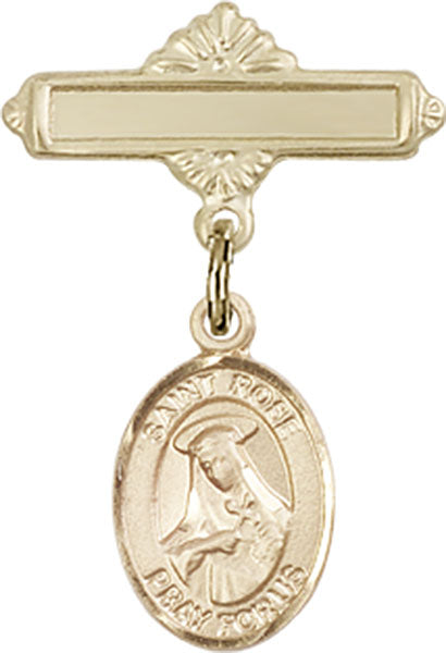 St. Rose of Lima Charm and Polished Engravable Badge Pin
