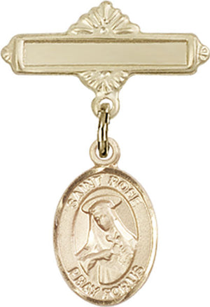 St. Rose of Lima Charm and Polished Engravable Badge Pin