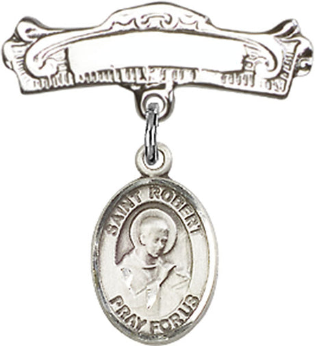 St. Robert Bellarmine Charm and Arched Polished Engravable Badge Pin