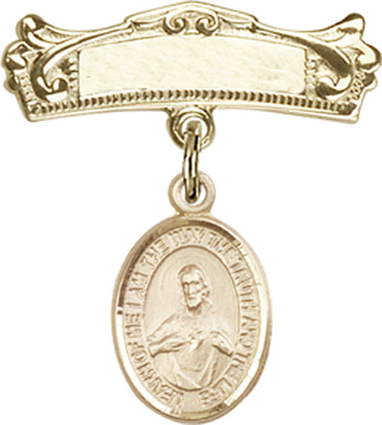 Scapular Charm and Arched Polished Engravable Badge Pin