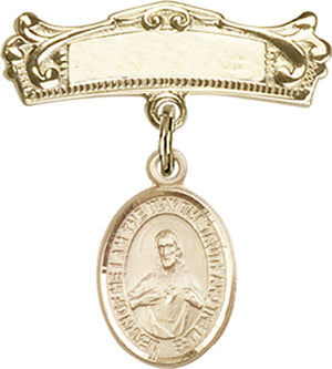 Scapular Charm and Arched Polished Engravable Badge Pin