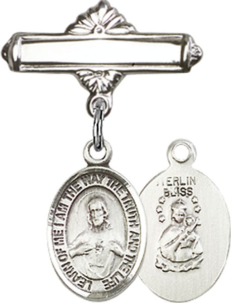 Scapular Charm and Polished Engravable Badge Pin