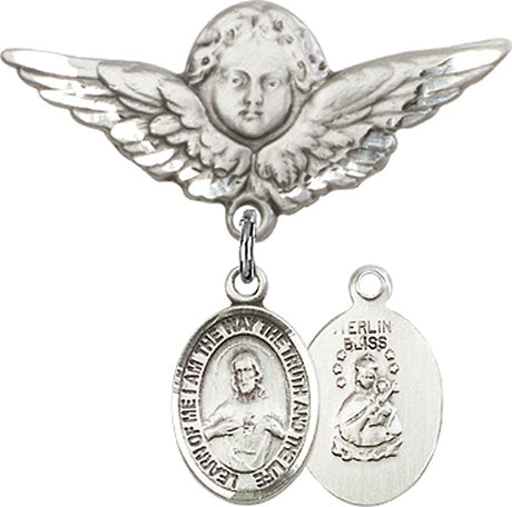 Scapular Charm and Angel with Larger Wings Badge Pin