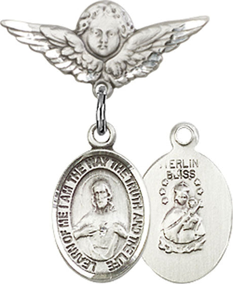Scapular Charm and Angel with Smaller Wings Badge Pin