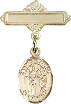 St. Sebastian Charm and Polished Engravable Badge Pin
