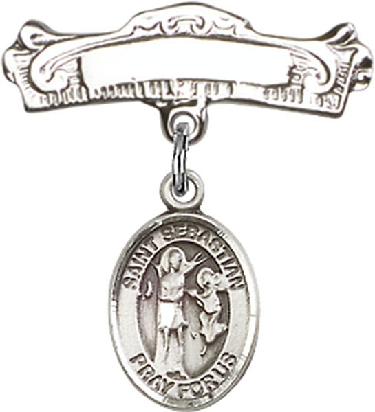 St. Sebastian Charm and Arched Polished Engravable Badge Pin