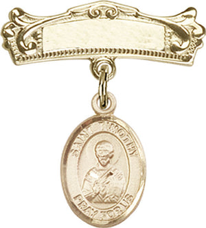 St. Timothy Charm and Arched Polished Engravable Badge Pin