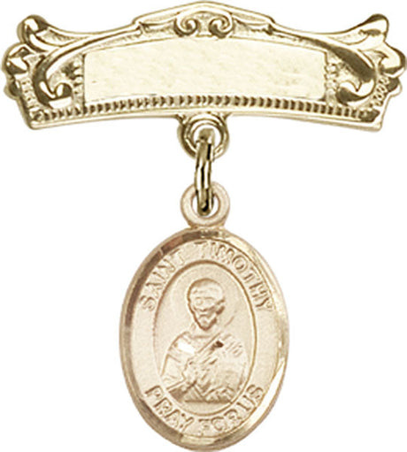 St. Timothy Charm and Arched Polished Engravable Badge Pin