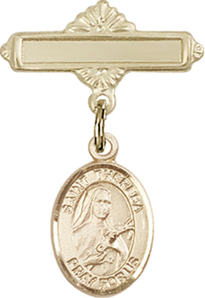 St. Theresa Charm and Polished Engravable Badge Pin
