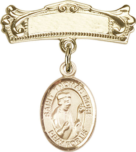 St. Thomas More Charm and Arched Polished Engravable Badge Pin
