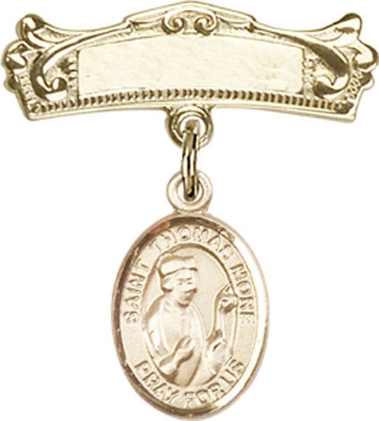 St. Thomas More Charm and Arched Polished Engravable Badge Pin