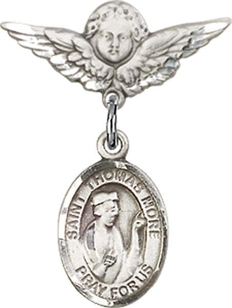 St. Thomas More Charm and Angel with Smaller Wings Badge Pin
