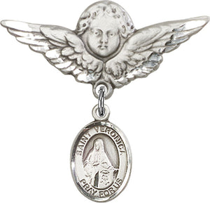 St. Veronica Charm and Angel with Larger Wings Badge Pin
