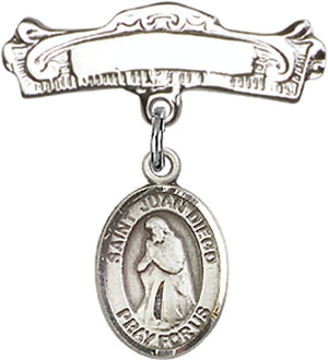St. Juan Diego Charm and Arched Polished Engravable Badge Pin