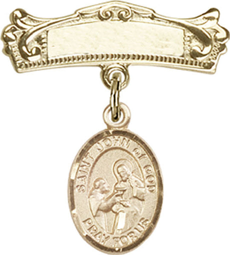St. John of God Charm and Arched Polished Engravable Badge Pin