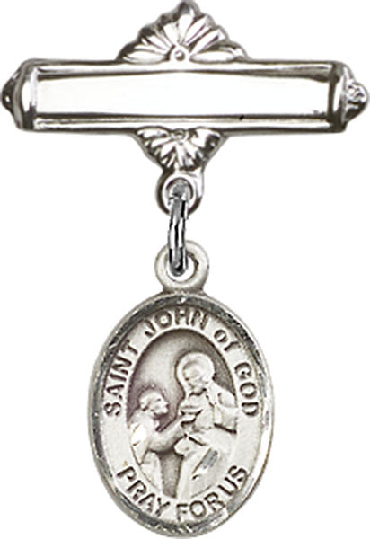 St. John of God Charm and Polished Engravable Badge Pin