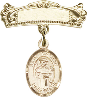 St. Casimir of Poland Charm and Arched Polished Engravable Badge Pin