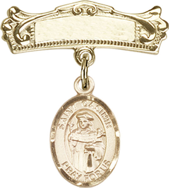 St. Casimir of Poland Charm and Arched Polished Engravable Badge Pin