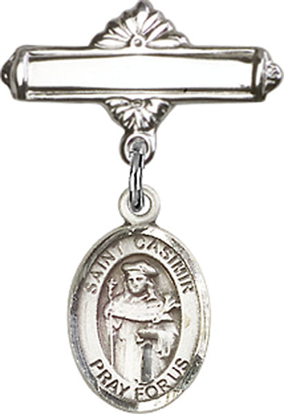 St. Casimir of Poland Charm and Polished Engravable Badge Pin