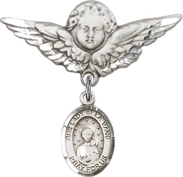 Our Lady of la Vang Charm and Angel with Larger Wings Badge Pin