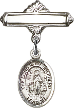 Lord Is My Shepherd Charm and Polished Engravable Badge Pin