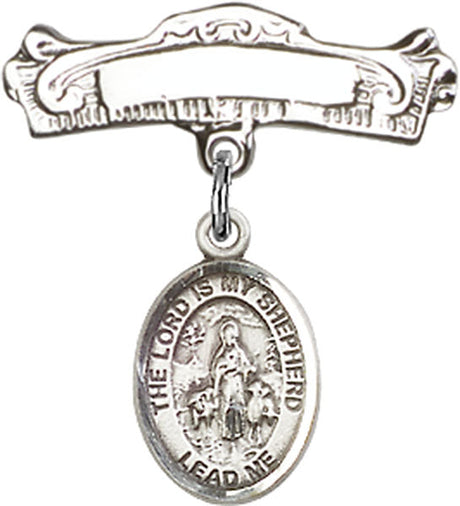 Lord Is My Shepherd Charm and Arched Polished Engravable Badge Pin