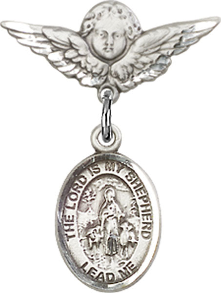 Lord Is My Shepherd Charm and Angel with Smaller Wings Badge Pin