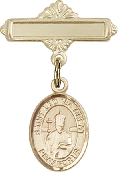 St. Leo the Great Charm and Polished Engravable Badge Pin