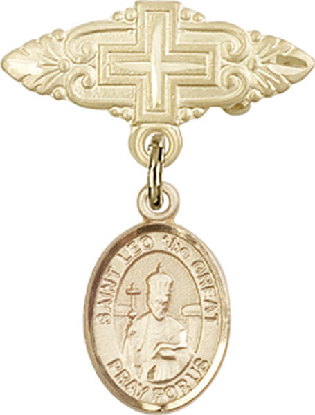 St. Leo the Great Charm and Badge Pin with Cross
