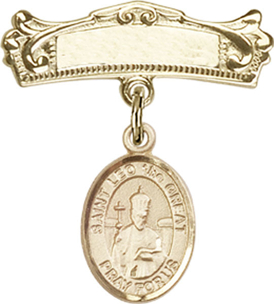 St. Leo the Great Charm and Arched Polished Engravable Badge Pin
