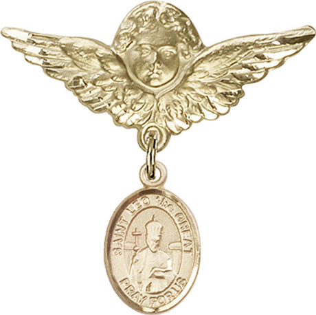 St. Leo the Great Charm and Angel with Larger Wings Badge Pin