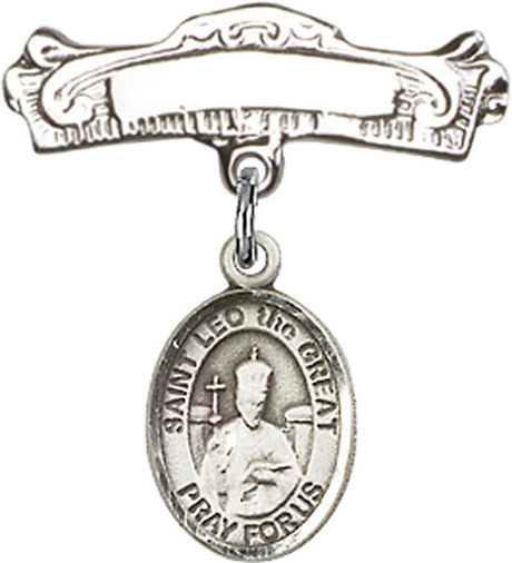 St. Leo the Great Charm and Arched Polished Engravable Badge Pin