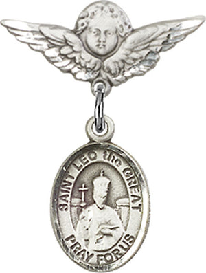 St. Leo the Great Charm and Angel with Smaller Wings Badge Pin