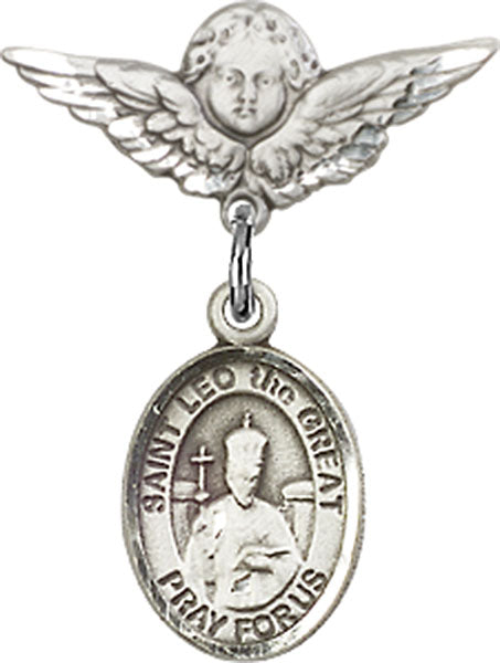 St. Leo the Great Charm and Angel with Smaller Wings Badge Pin
