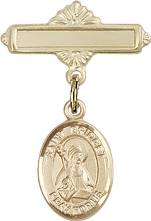 St. Bridget of Sweden Charm and Polished Engravable Badge Pin