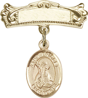 St. Bridget of Sweden Charm and Arched Polished Engravable Badge Pin