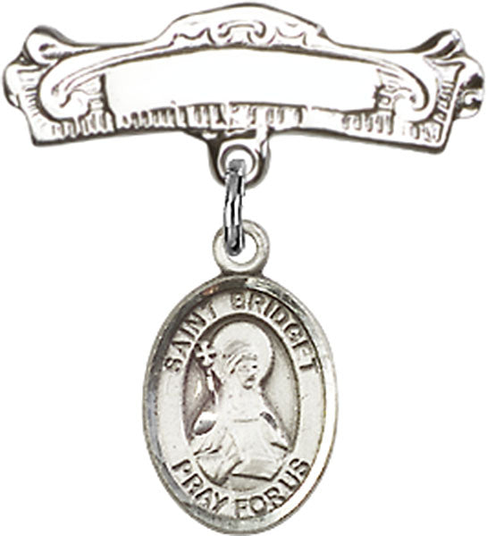 St. Bridget of Sweden Charm and Arched Polished Engravable Badge Pin