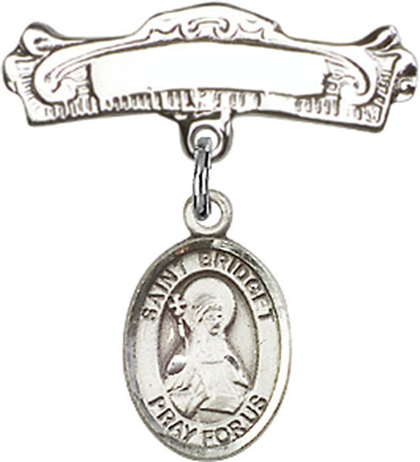 St. Bridget of Sweden Charm and Arched Polished Engravable Badge Pin