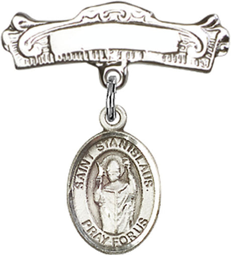 St. Stanislaus Charm and Arched Polished Engravable Badge Pin